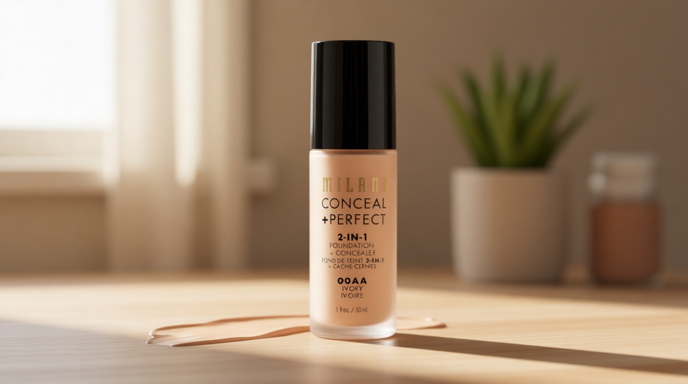 Milani Conceal + Perfect 2-in-1 Foundation + Concealer for a Flawless Complexion, Under Eye Corrector, Cover Redness and Imperfections, Waterproof and Sweatproof - 00AA-Ivory