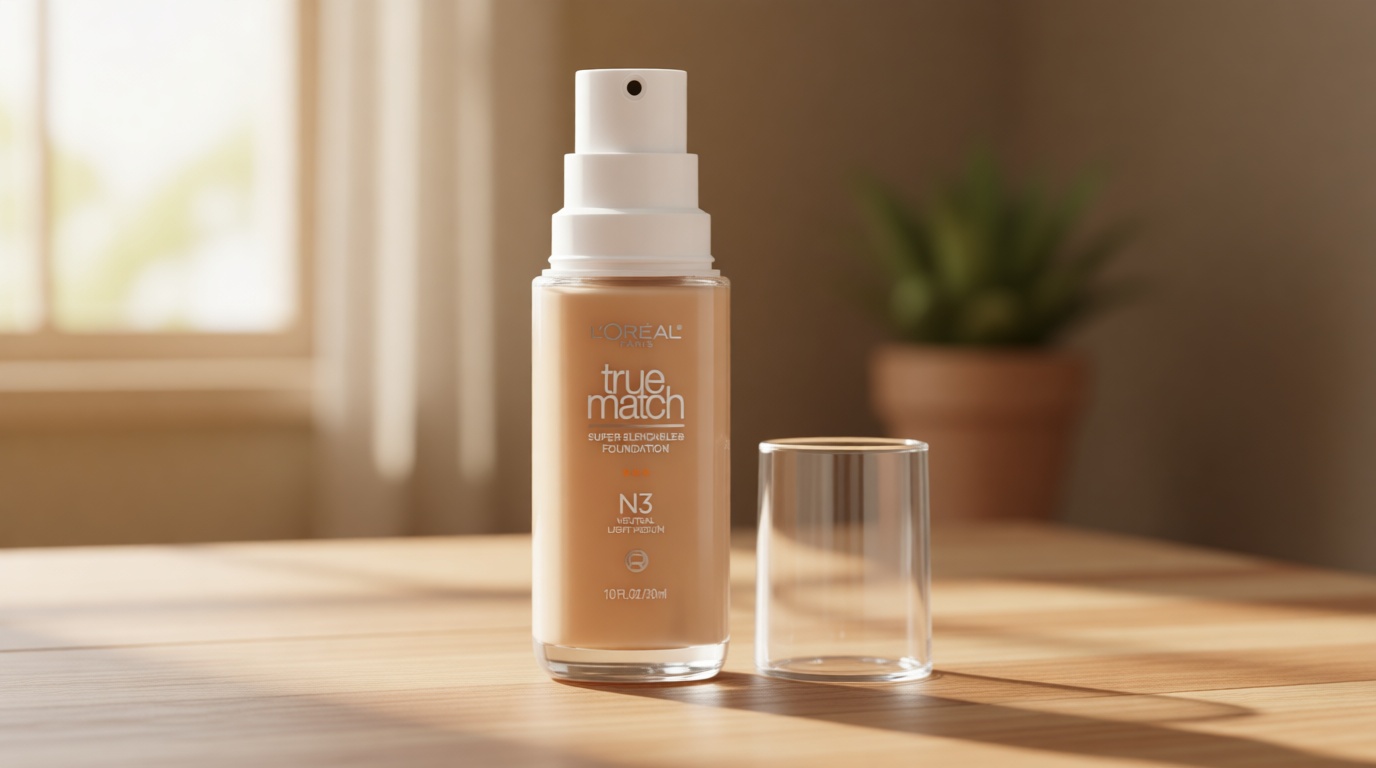 L'Oreal Paris True Match Super-Blendable Foundation, Medium Coverage Liquid Foundation Makeup, N3, Light Medium, 1 Fl Oz