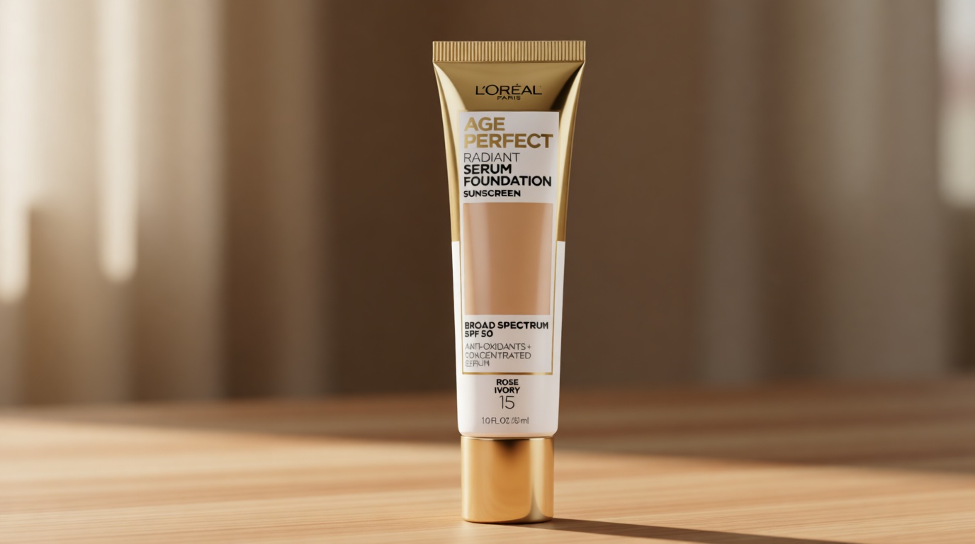 L'Oreal Paris Age Perfect Radiant Serum Foundation with SPF 50, Rose Ivory, 1 Ounce [Amazon-developed Certification] Compact by Design