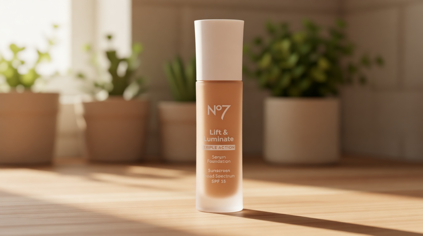 No7 Lift & Luminate Triple Action Serum Foundation - Liquid Makeup with SPF 15 for a Dewy, Glowy Base - Radiant Formula for Mature Skin - Cool Ivory (1 Fl Oz)