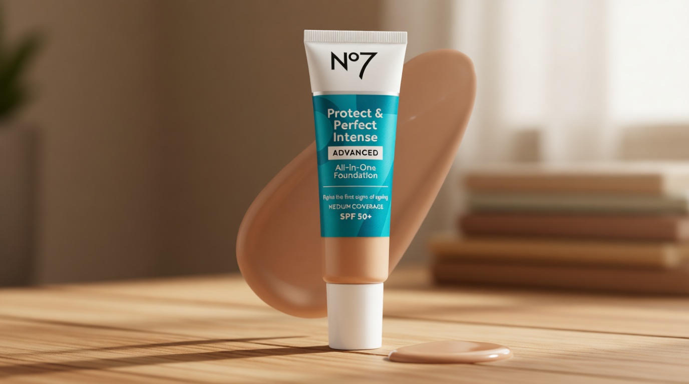No7 Protect & Perfect Advanced All in One Foundation - Cool Beige - Age Defying Foundation Makeup with SPF 50 - Makeup Base Cream Helps to Reduces Redness & Blurs Visible Pores (30ml)