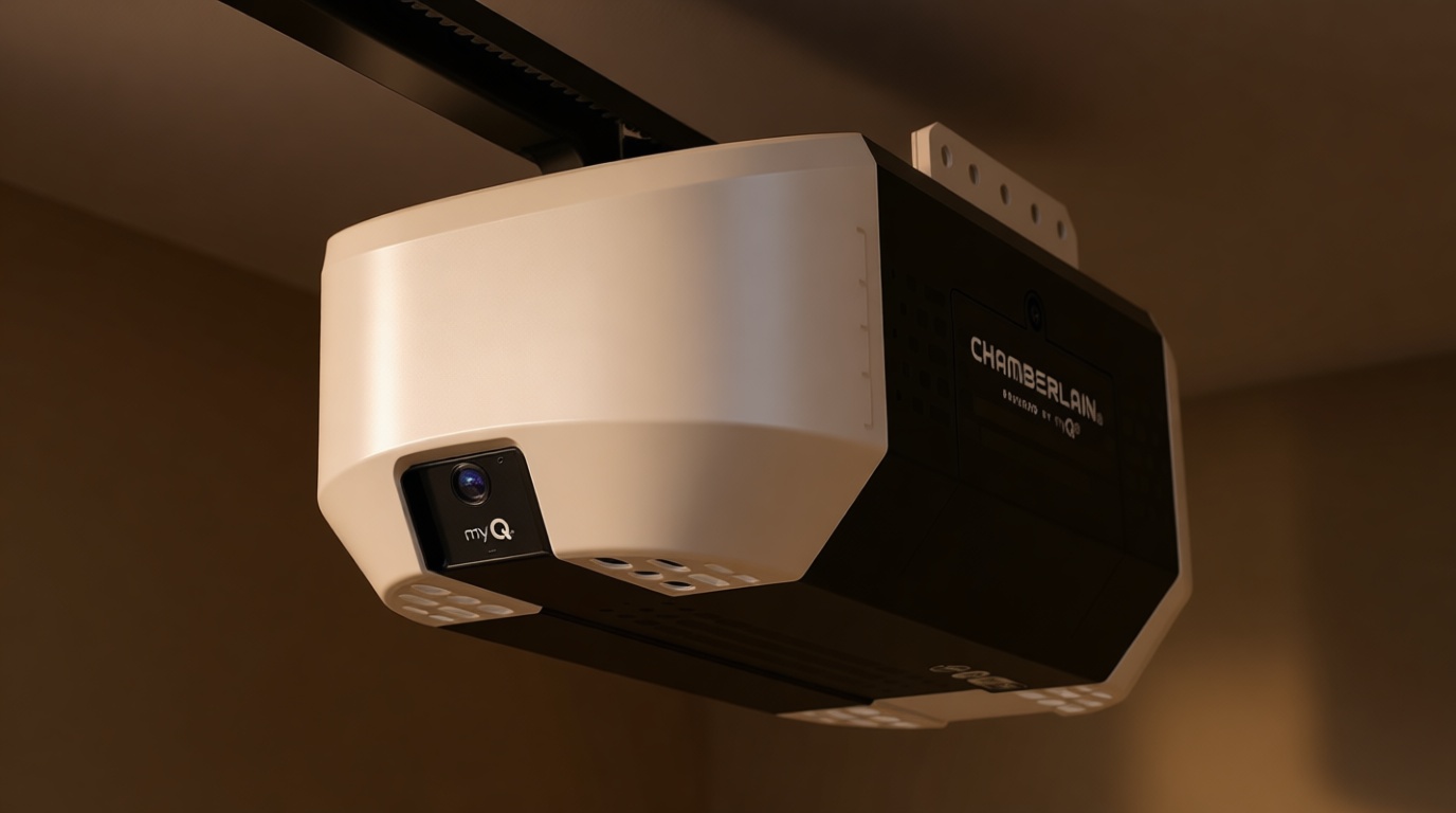 Chamberlain Garage Door Opener 3/4 HP Belt Drive myQ Garage Door Opener with Fixed Camera, Battery Backup, 2‑Bulb LED Lighting