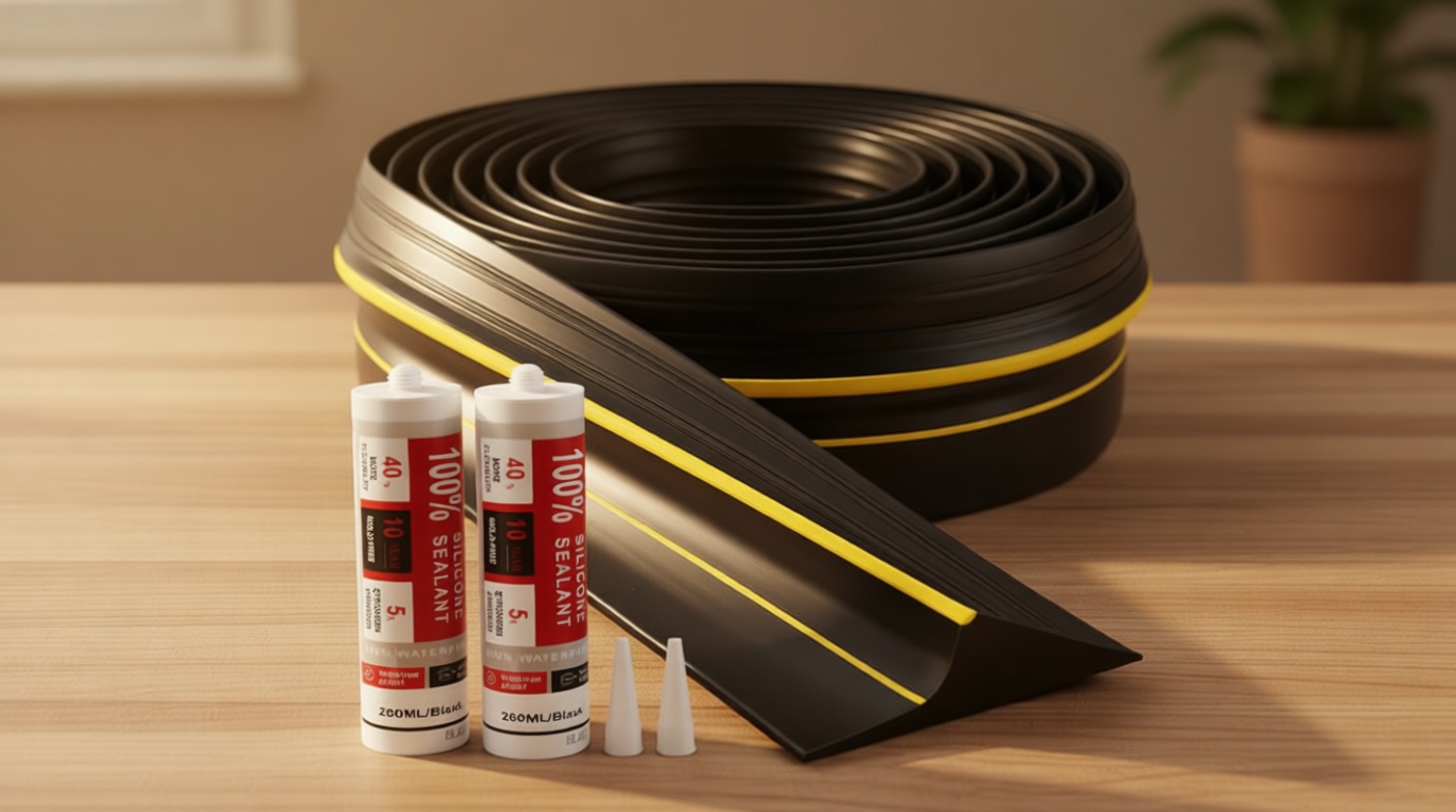 Jin&Bao Universal Garage Door Threshold Seal Strip 20FT Kit, Bottom Waterproof Rubber Weather Stripping Replacement（Yellow, 2 Adhesive）