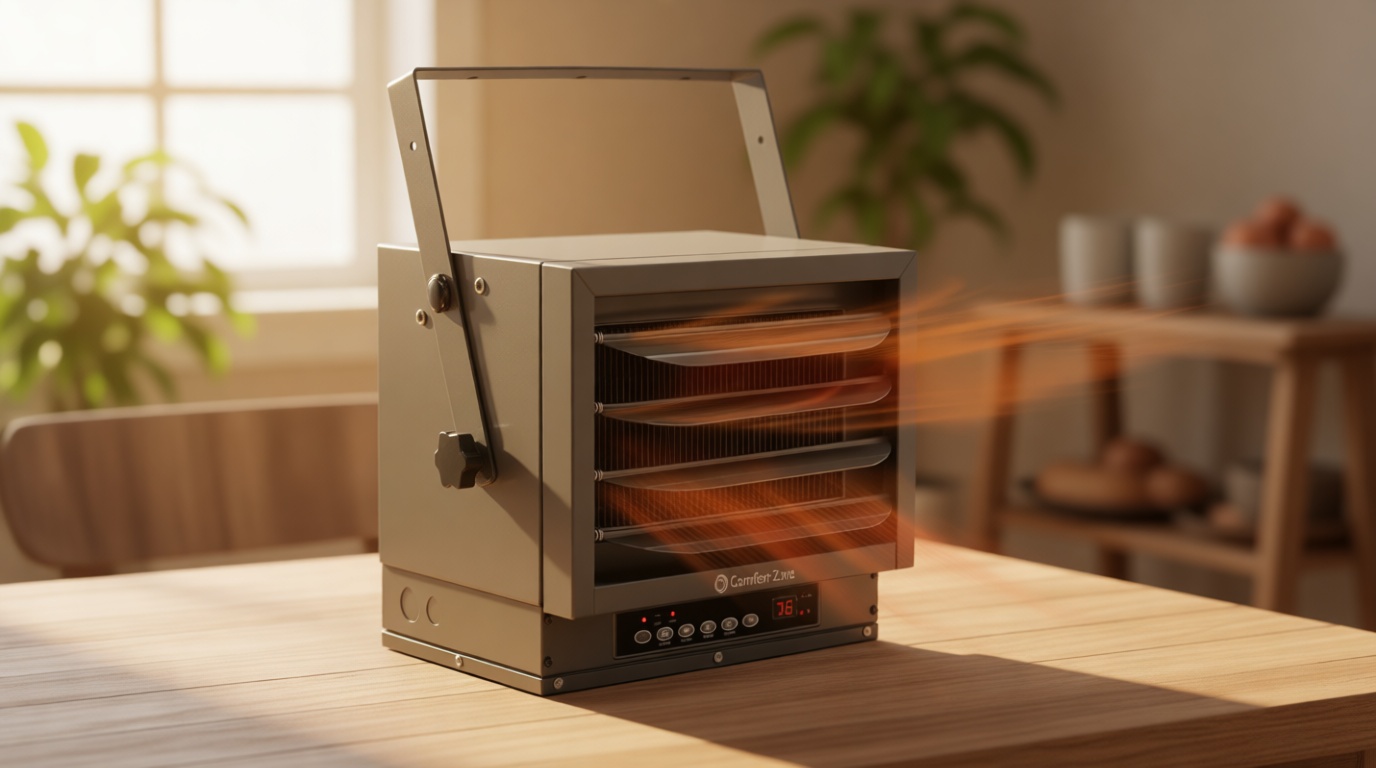 Comfort Zone 7500W Hard-Wired Garage Heater – Industrial & Commercial Ceiling Mount, 240V Fan-Forced with Remote, Digital Thermostat, Timer, 2 Heat Settings, Overheat Protection, Grey