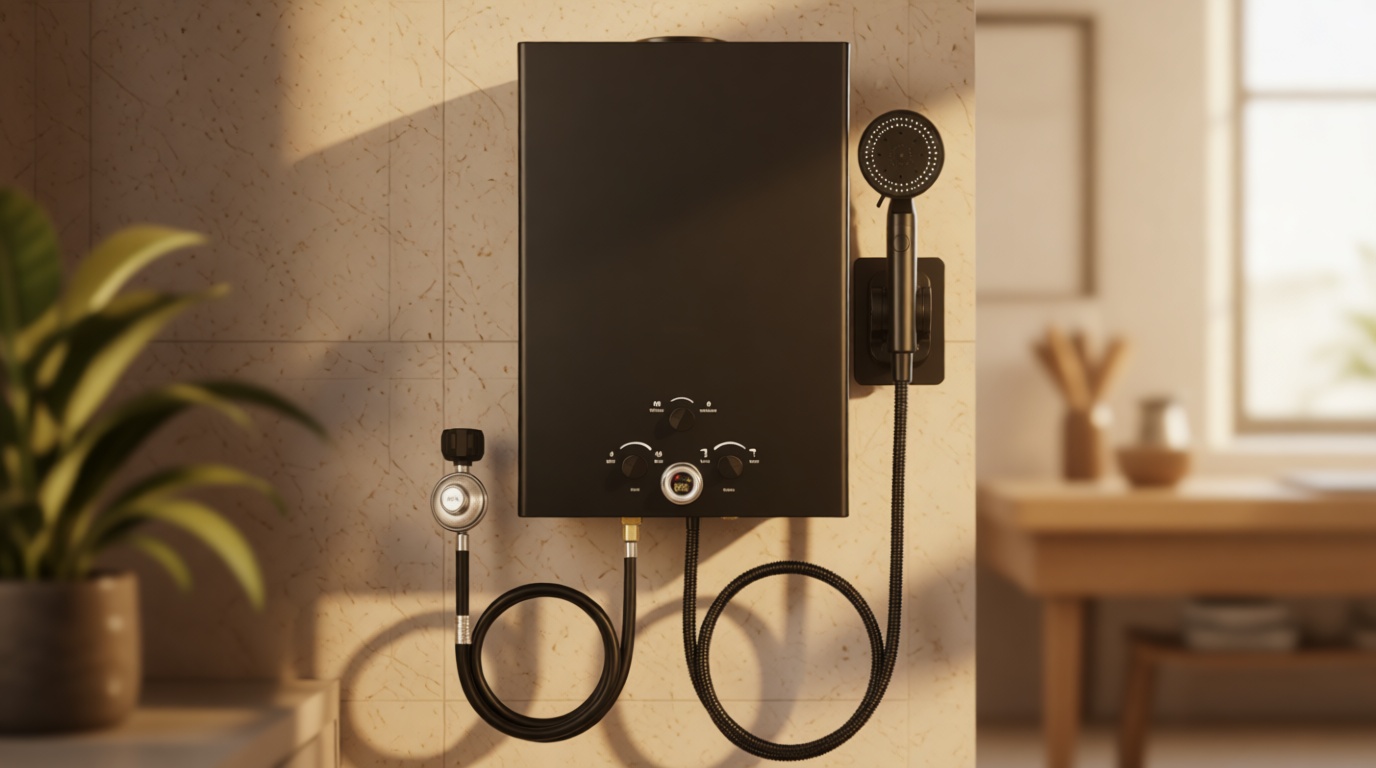 Tankless Propane Water Heater - 5.26GPM 20L, Outdoor Portable Gas Instant Hot Water Heater with Digital Display and Multi-Protection for Camping Trips, Boat Cabins