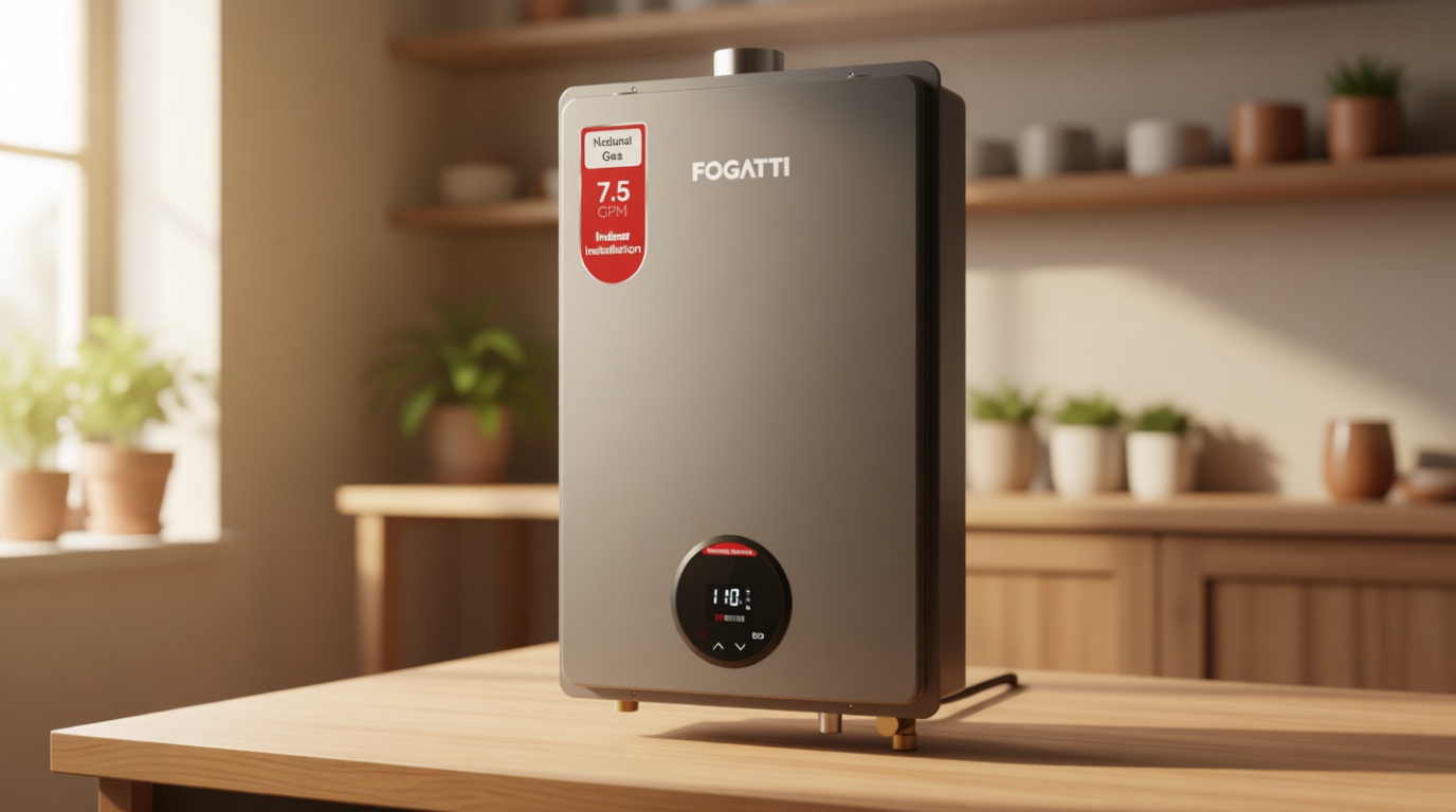 FOGATTI Natural Gas Tankless Water Heater Indoor - Max 7.5 GPM 170,000 BTU, CSA Certified Compact Design On Demand Instant Hot Water Heater - Instagas Comfort 170S Series