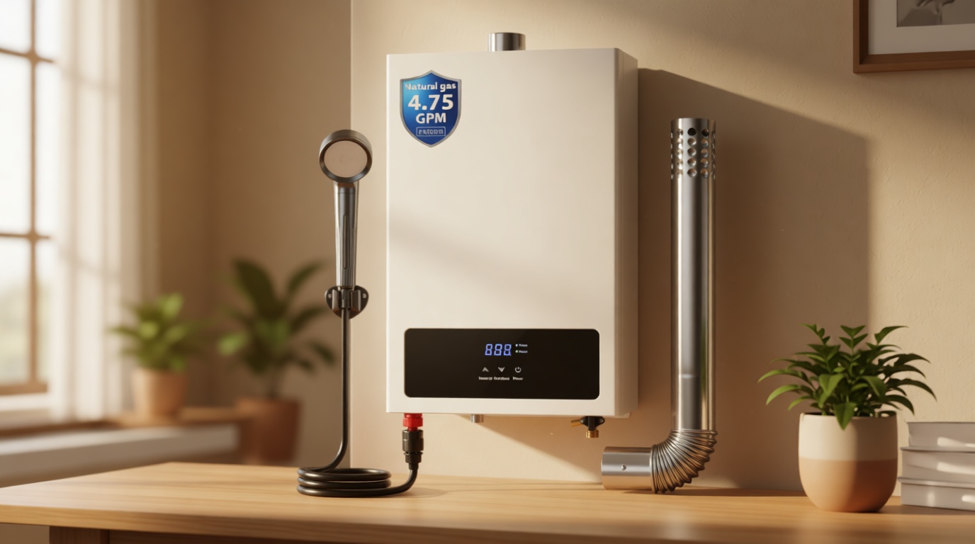 SNDOAS Natural Gas Tankless Water Heater,4.75GPM 102,000BTU Instant Hot Water Heater,18L Forced Exhaust Gas Water Heater Indoor Wall-Mount with LED Display,On Demand Water Heater for Home