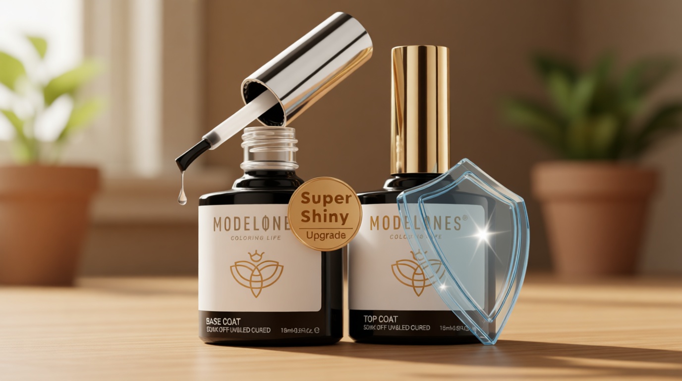 modelones Gel Top Coat, 15 ml 2026 Upgrade Super Shiny Base and Top Coat Set, Soak Off Nail Lamp Acid Free No Wipe Clear Base Top Gel Nail Polish