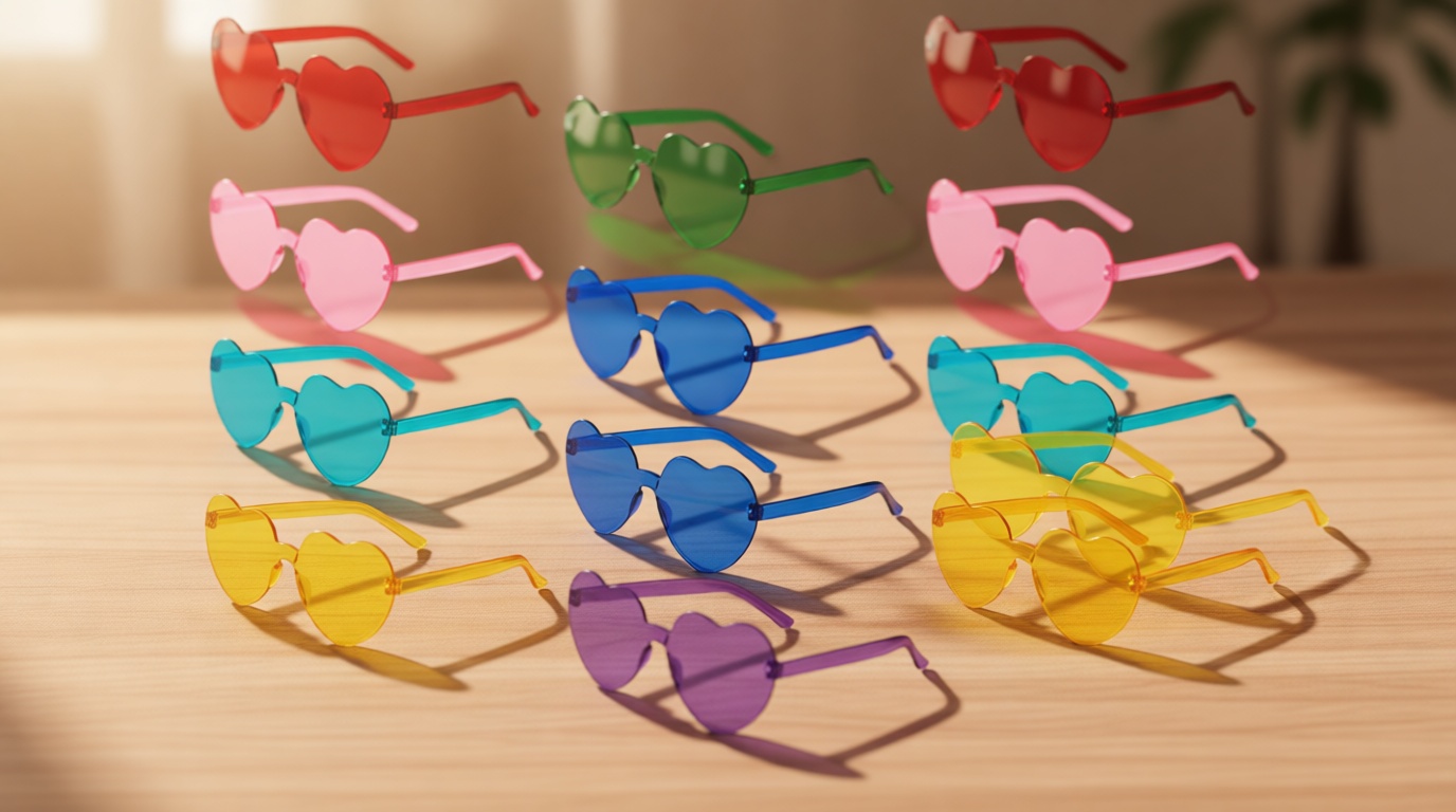 YWL 20 Pairs Heart Shaped Sunglasses Bulk, Colorful Rimless Fun Heart Sunglasses for Women Party Favors