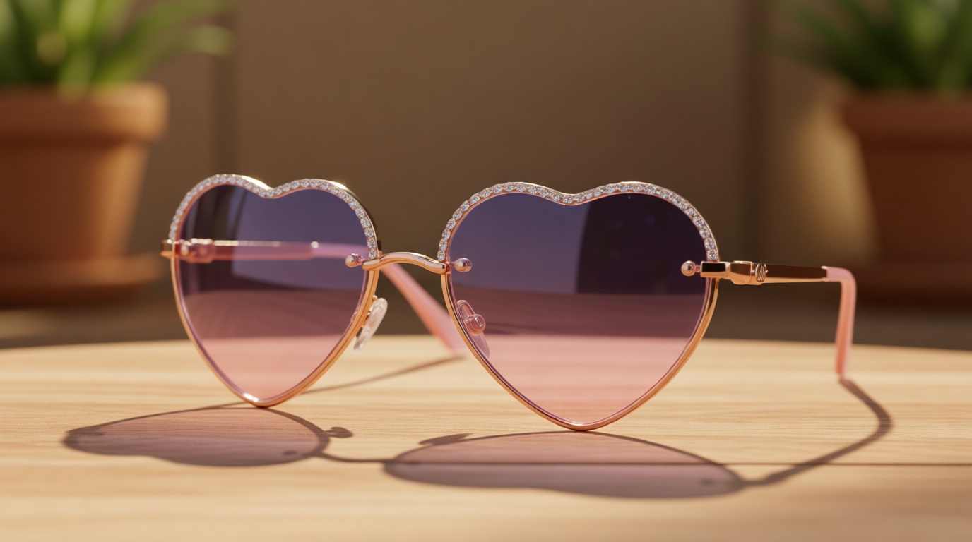 ANDWOOD Trendy Heart Shaped Sunglasses Womens Rhinestone Love Eye Sun glasses Metal Lovely Fashion Diamond Sunnies