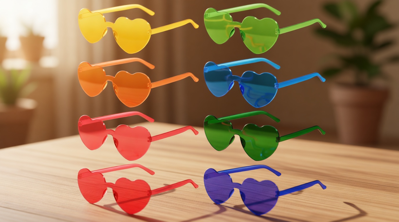 AGGKKY AGGKKY 12 Pairs Heart Shaped Sunglasses for Women Colorful Glasses Fun Trendy Transparent Heart Sunglasses Party Favor (Assorted Colors)