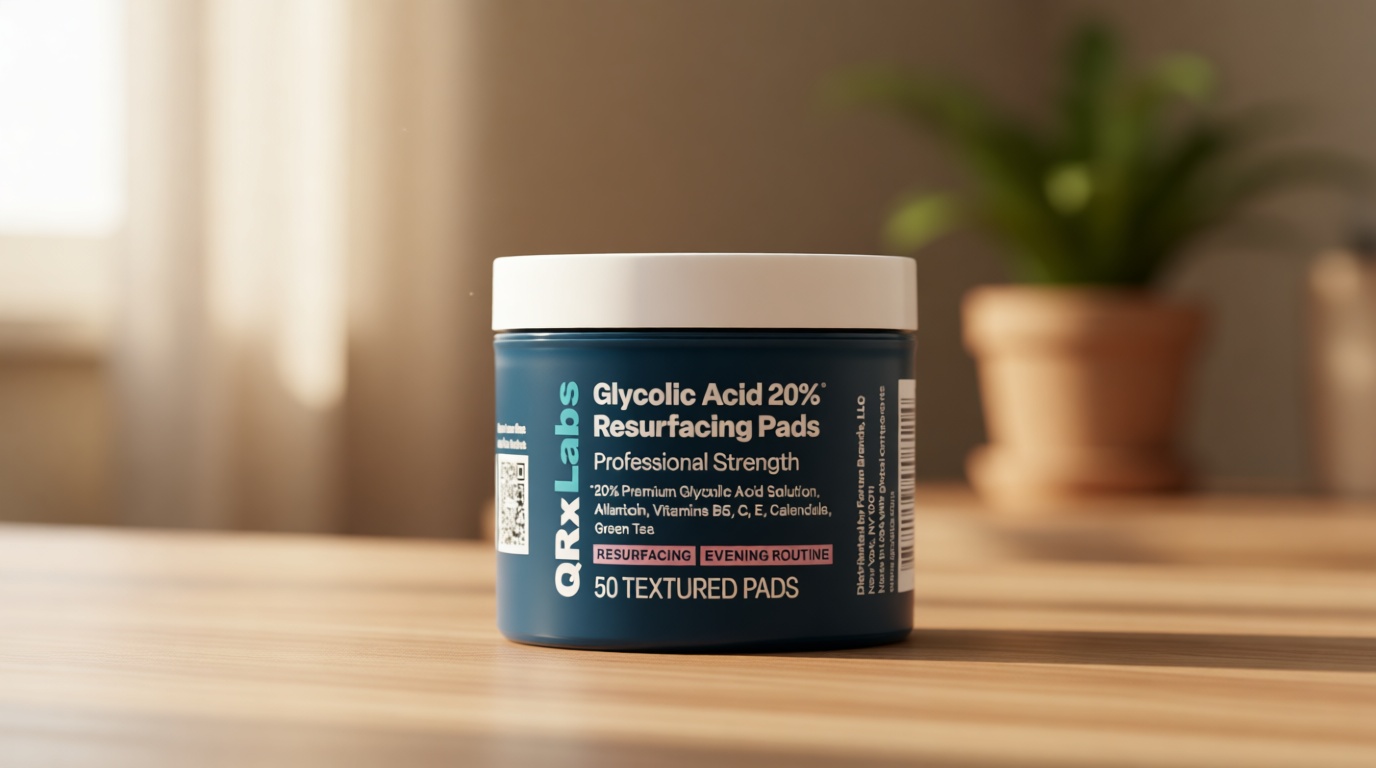 QRxLabs Glycolic Acid Pads - 20% Resurfacing Pads AHA for Face & Body - Exfoliates Skin Surface and Reduces Appearance of Fine Lines and Wrinkles - Acne Treatment Clearing - Daily Pads - 50ct
