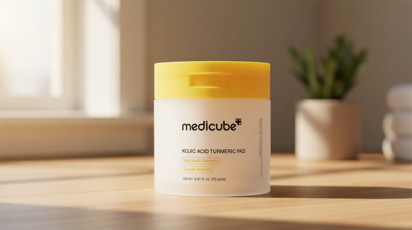 medicube Toner Pads Kojic Acid Turmeric Clarifying Toner Pad for Troubled Skin & Use After Spot Care, Soothing with Kojic Acid, Turmeric, Niacinamide, Glycolic Acid, Korean Skin Care, 70 Pads (1 Pack)