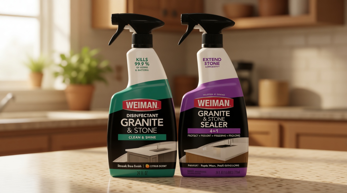 Weiman Disinfecting Granite & Stone Daily Cleaner and Sealer Kit - For Granite, Marble, Quartz, Quartzite, Slate - 24 oz Daily Kitchen Countertop Cleaner, 24 oz Granite & Stone Sealer