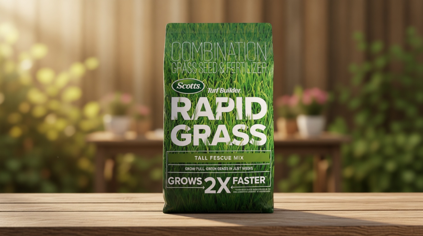 Scotts Turf Builder Rapid Grass Tall Fescue Mix - Combination Grass Seed and Fertilizer for Lawns, Lawn Seed That Grows in Just Weeks, 5.6 lbs.