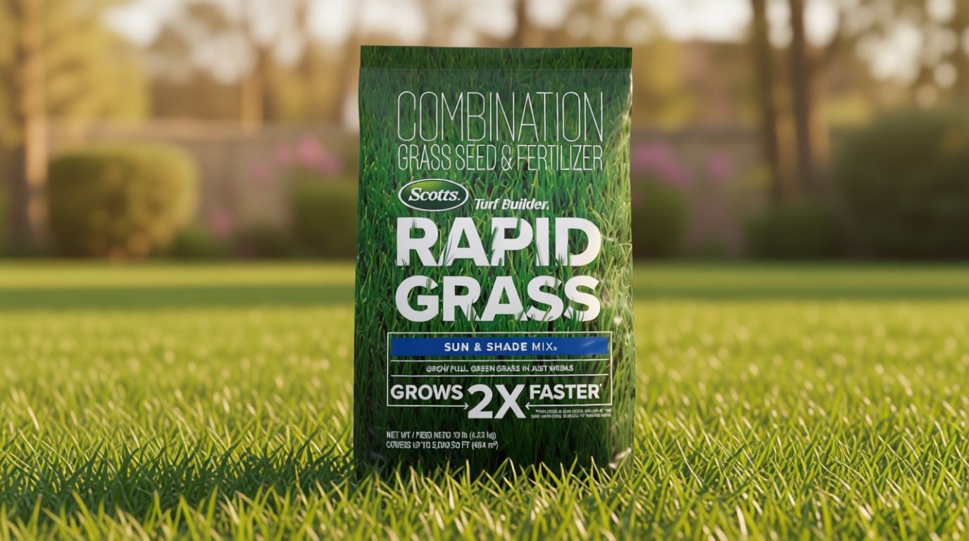 Scotts Turf Builder Rapid Grass Sun and Shade Mix, Grass Seed with Fertilizer for Full, Green Grass in Just Weeks, 10 lbs.