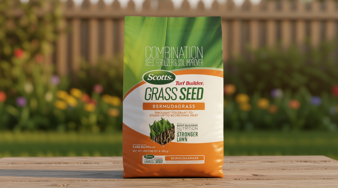Scotts Turf Builder Grass Seed Bermudagrass with Fertilizer and Soil Improver, Drought-Tolerant, 1 lb.