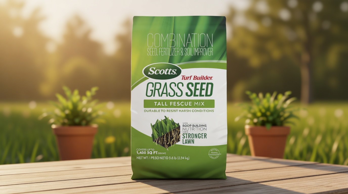 Scotts Turf Builder Grass Seed Tall Fescue Mix - Durable to Resist Harsh Conditions, Lawn Seed, Grass Fertilizer & Soil Improver, Covers up to 1,400 sq. ft., 5.6 lb.