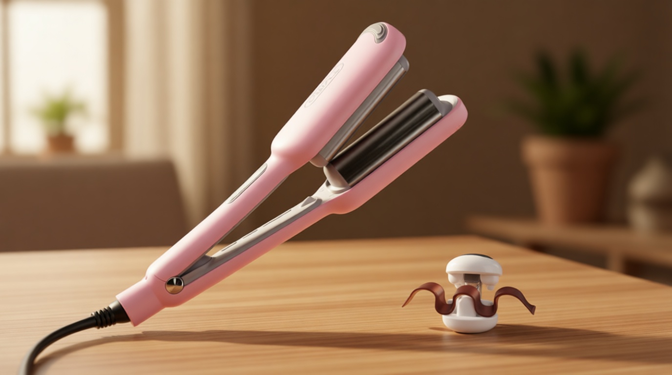 Curling Iron Hair Crimper Waver - TYMO ROVY Beach Waves Curling Wand, Ionic Deep Waver Hair Curler Tool with Ceramic 3 Barrel for Women, Dual Voltage, Anti-Scald, Easy to Use, Pink, 1 Inch