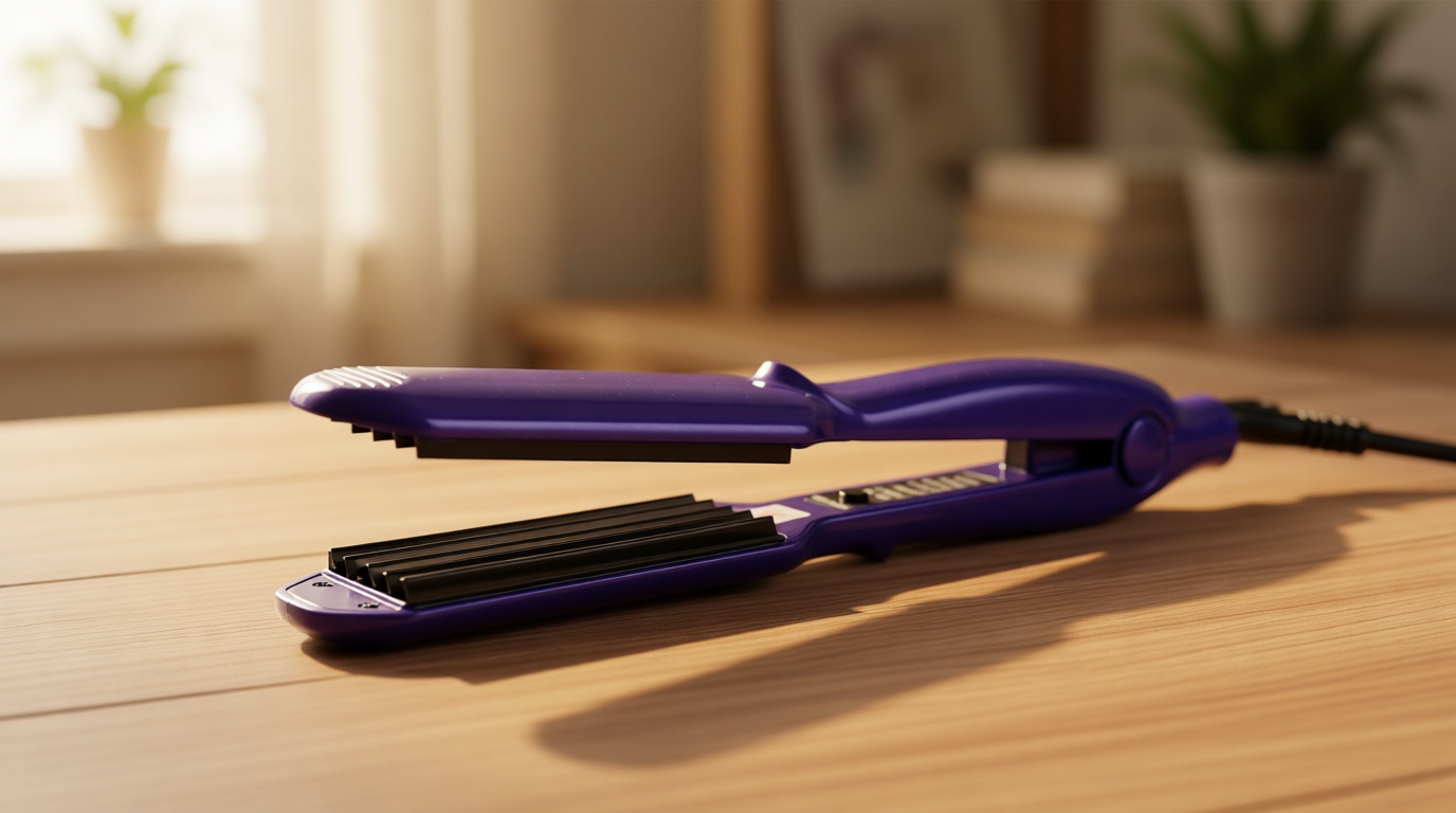 MBHAIR Ceramic Crimper Iron for Volumizing Fluffy Hairstyle, Corrugation Crimper Hair Iron, Anti Static Ceramic Hair Crimping Iron Adjust Temperature (Purple)