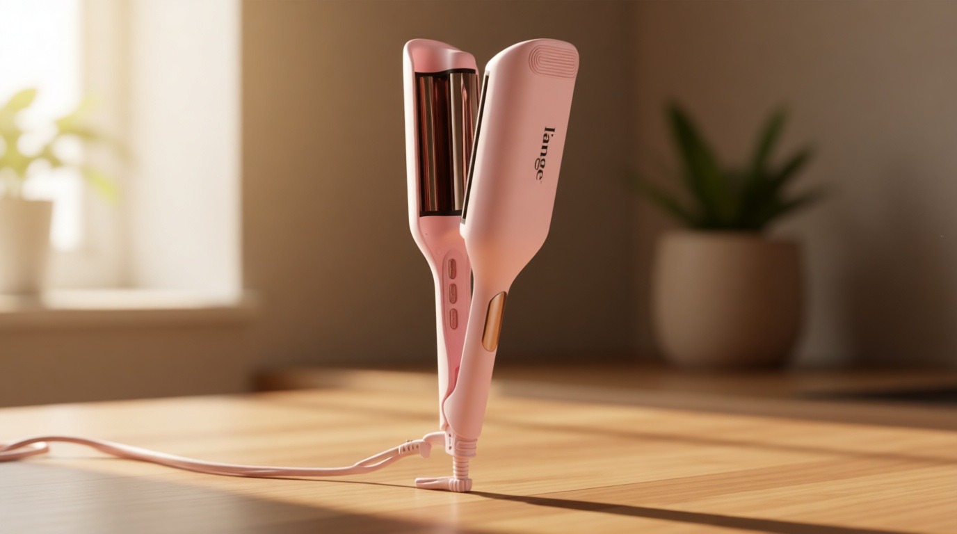 L'ANGE HAIR SculptWaver Titanium Deep Wave | Hair Crimper for Effortless Beach Waves | 3 Barrel Hair Waver with Adjustable Heat | Dual Voltage & Smart Timer | Styling Tools & Appliances, Blush - Large