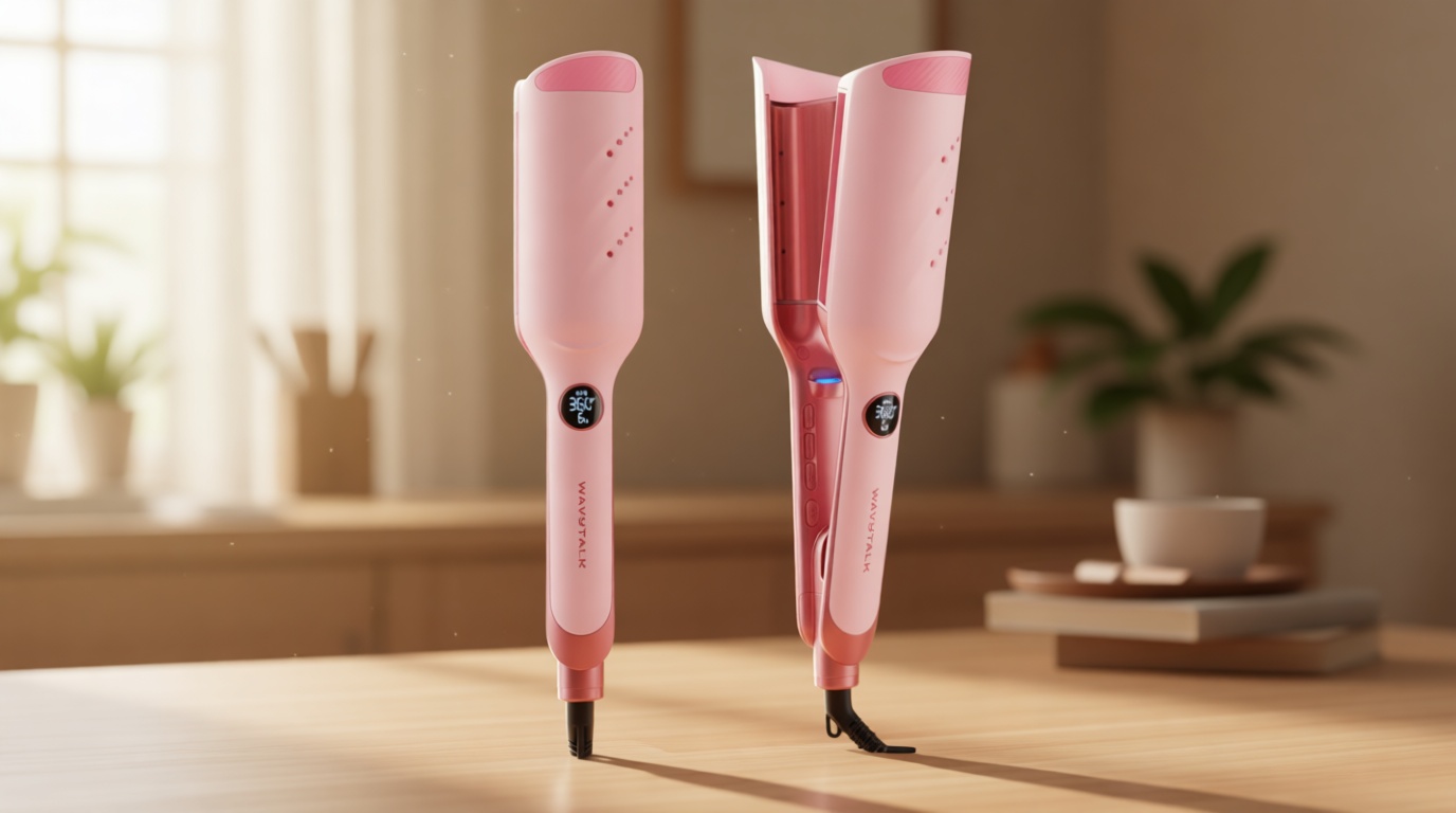 Wavytalk Power Wave Hair Crimper, Curling Iron Hair Crimper Waver, Ventilation Design for Less Damage, Ionic Reduces Frizz, Effortless-Waver, Dual Voltage Crimping Iron, Pink