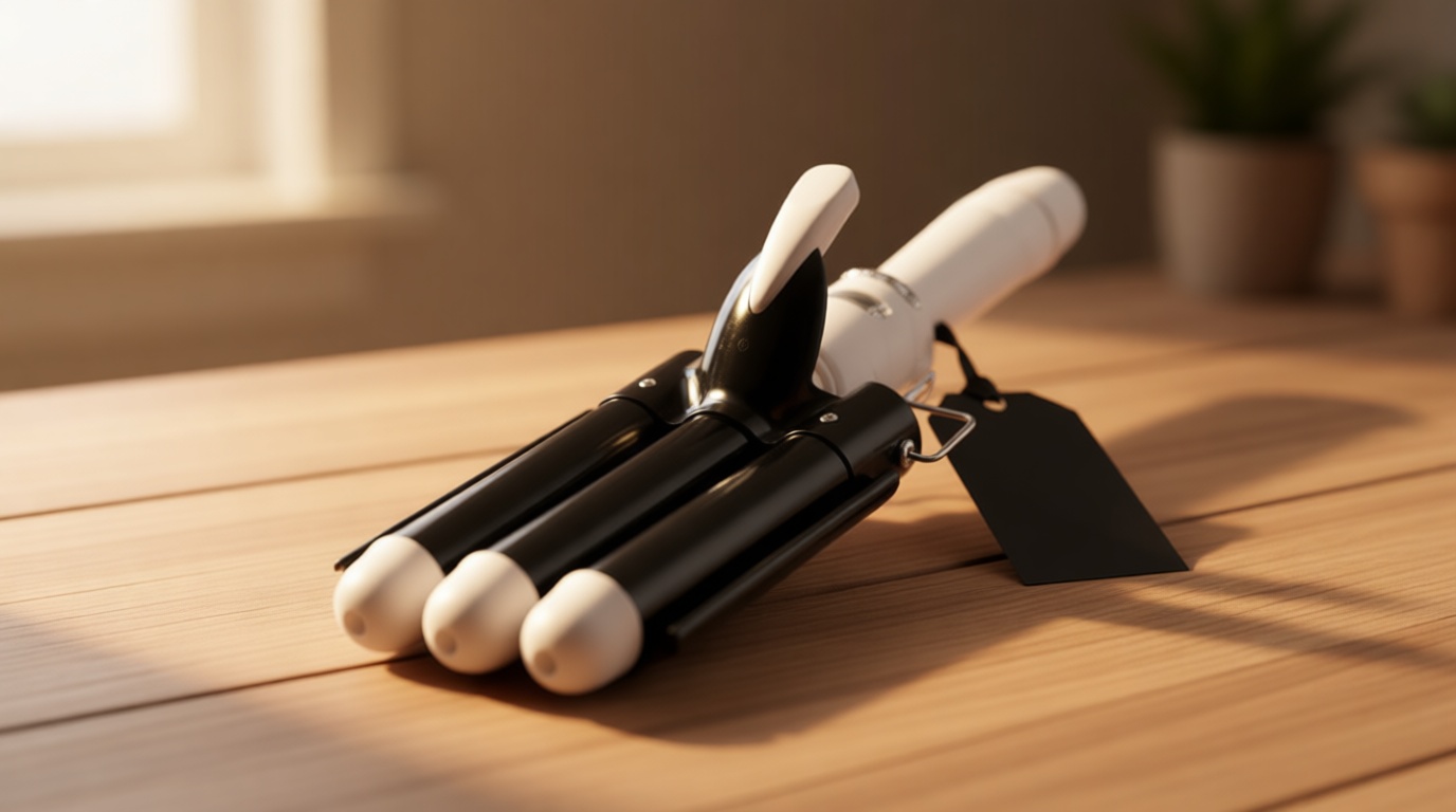 Alure Three Barrel Curling Iron Wand Hair Waver with LCD Temperature Display - 1 Inch Ceramic Tourmaline Triple Barrels, Dual Voltage Crimp (Black/White)