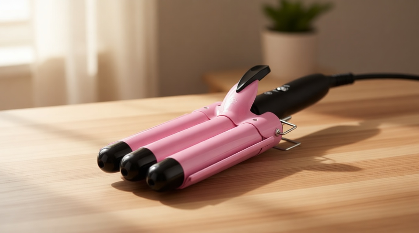 TOP4EVER 3 Barrel Curling Iron, 1 inch Crimper Hair Tool,Crimping Waver for Women Beach Waves with Two Temperature Settings, Pink