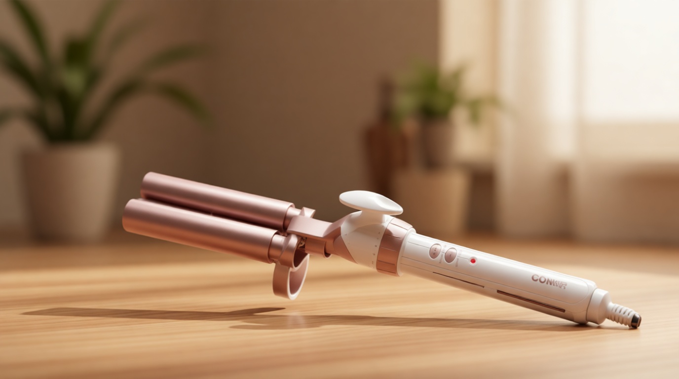 Conair Double Ceramic 3 Barrel Curling Iron, Triple Barrel Waver Hair Tool Creates Deep, Continuous Waves, Hair Curler for All Hair Lengths, White/Rose Gold