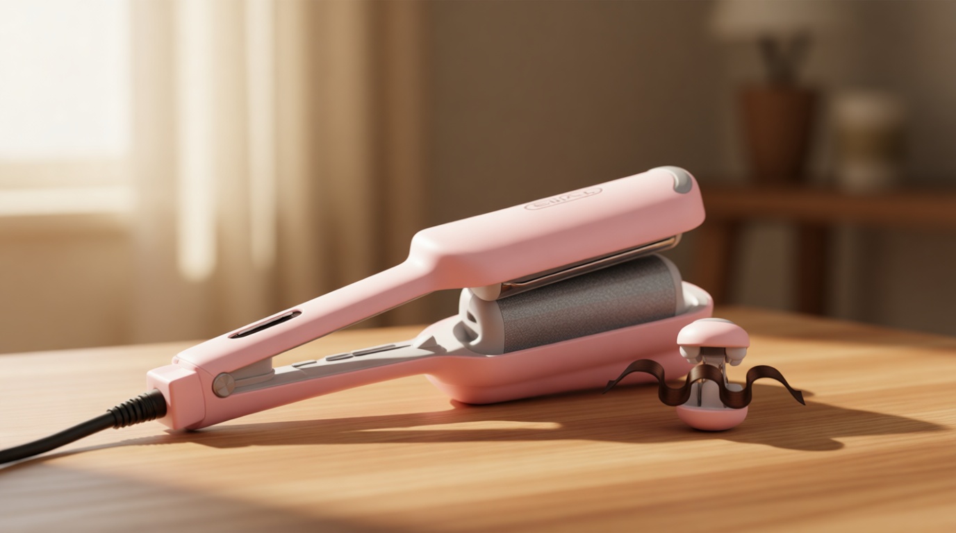 Curling Iron Hair Crimper Waver - TYMO ROVY Beach Waves Curling Wand, Ionic Deep Waver Hair Curler Tool with Ceramic 3 Barrel for Women, Dual Voltage, Anti-Scald, Easy to Use, Pink, 1.25 Inch