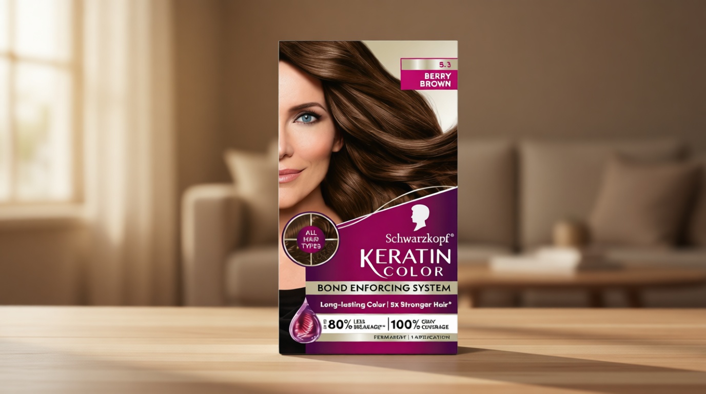 Schwarzkopf Keratin Permanent Hair Dye Cream, 5.3 Berry Brown, Professional Quality Color for Up to 100% Gray Coverage, Bond Enforcing System