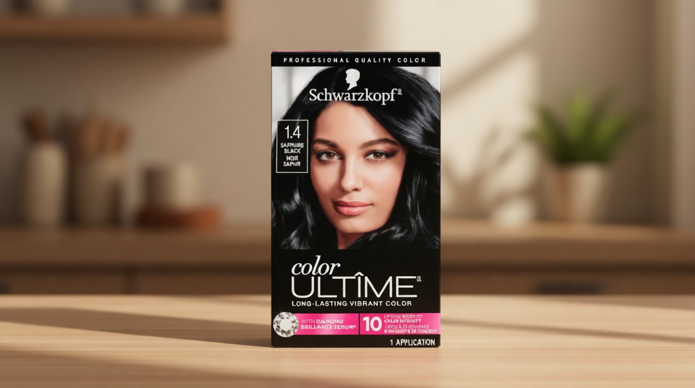 Schwarzkopf Color Ultime 1.4 Sapphire Black Hair Dye, Permanent Intense Black with Diamond Brilliance, Fade-Resistant, Covers Grays, All Hair Textures