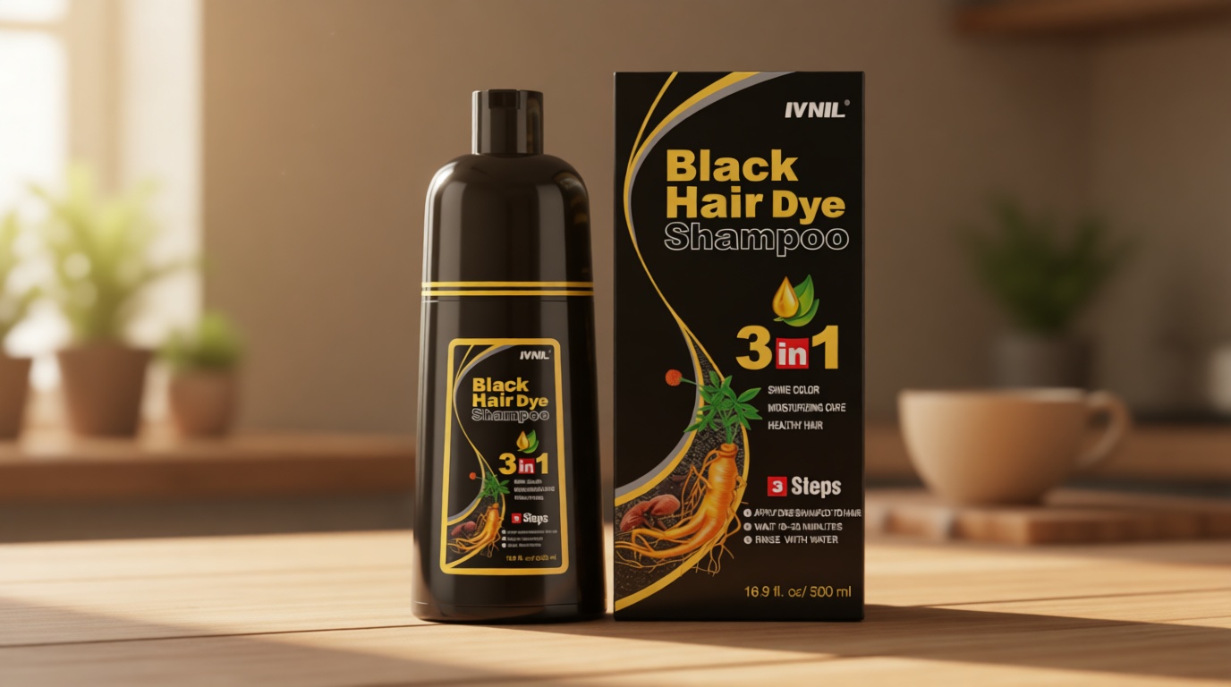 Ivnil Black Hair Dye Shampoo 3 in 1 Semi Permanent Hair Color Shampoo for Women & Men for Gray Hair Coverage, Natural Herbal Ingredients shampoo para pintar el cabello