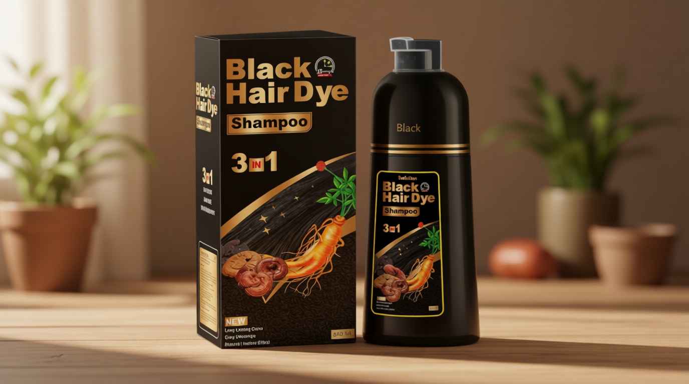 Hair Dye Shampoo 3 in 1 for Gray Hair, Herbal Ingredients Natural Shampoo Hair Dye for Women Men (Black)