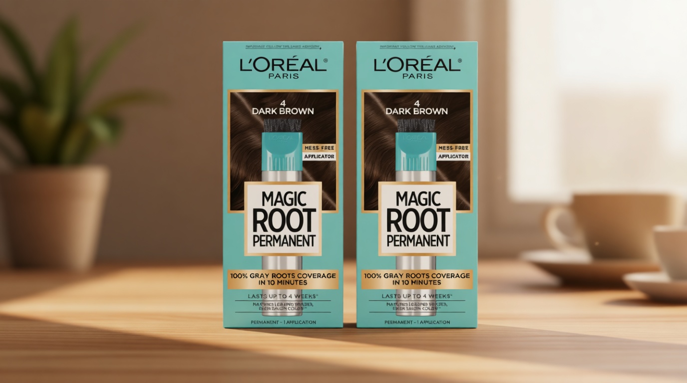 L’Oréal Paris Magic Root Permanent Hair Color, 10 Minute Root Coloring Kit with 100% Gray Hair Coverage, 4 Dark Brown, 2 Count