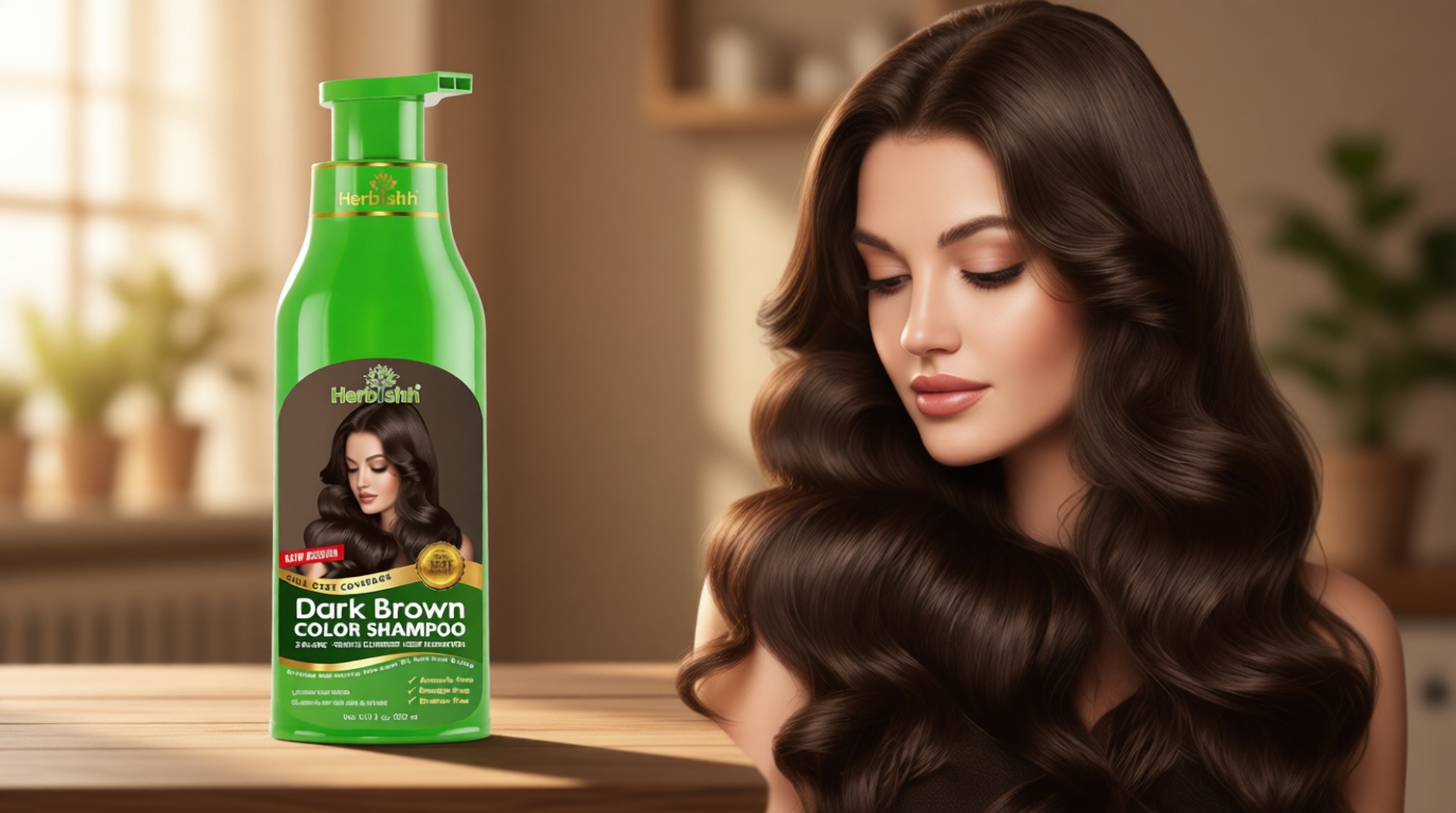 Herbishh Hair Color Shampoo for Gray Hair – Magic Hair Dye Shampoo – Colors Hair in Minutes–Long Lasting–500 Ml–3-In-1 Hair Color for Women & Men –Ammonia-Free (Dark Brown)