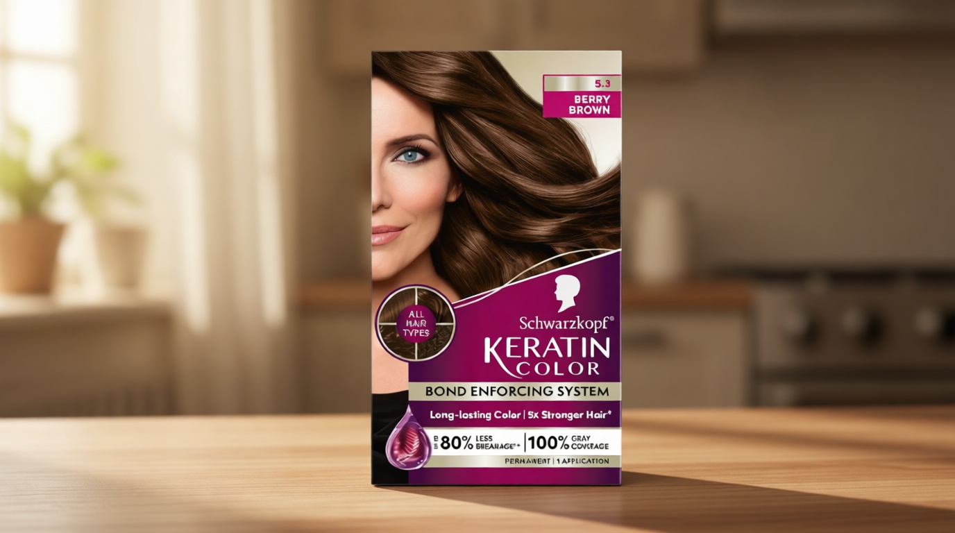 Schwarzkopf Keratin Permanent Hair Dye Cream, 5.3 Berry Brown, Professional Quality Color for Up to 100% Gray Coverage, Bond Enforcing System