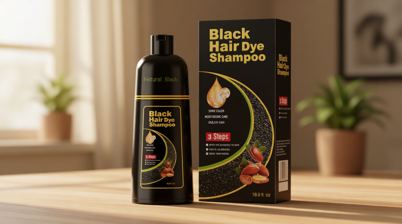 KAISASA Black Hair Dye Shampoo 3 in 1，Argan Natural Herbal Formula Hair Color Shampoo Covers Gray Hair for Women and Men (16.9 fl.oz Black)