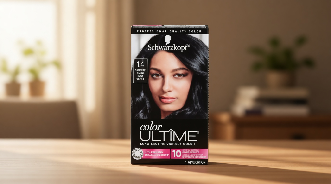Schwarzkopf Color Ultime 1.4 Sapphire Black Hair Dye, Permanent Intense Black with Diamond Brilliance, Fade-Resistant, Covers Grays, All Hair Textures