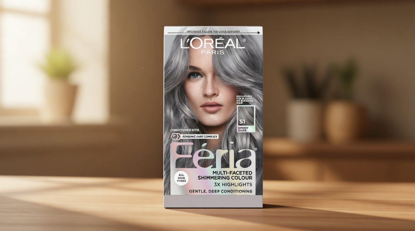 L'Oreal Paris Feria Multi-Faceted Shimmering Permanent Hair Color, Smokey Silver, Pack of 1 Hair Dye Kit