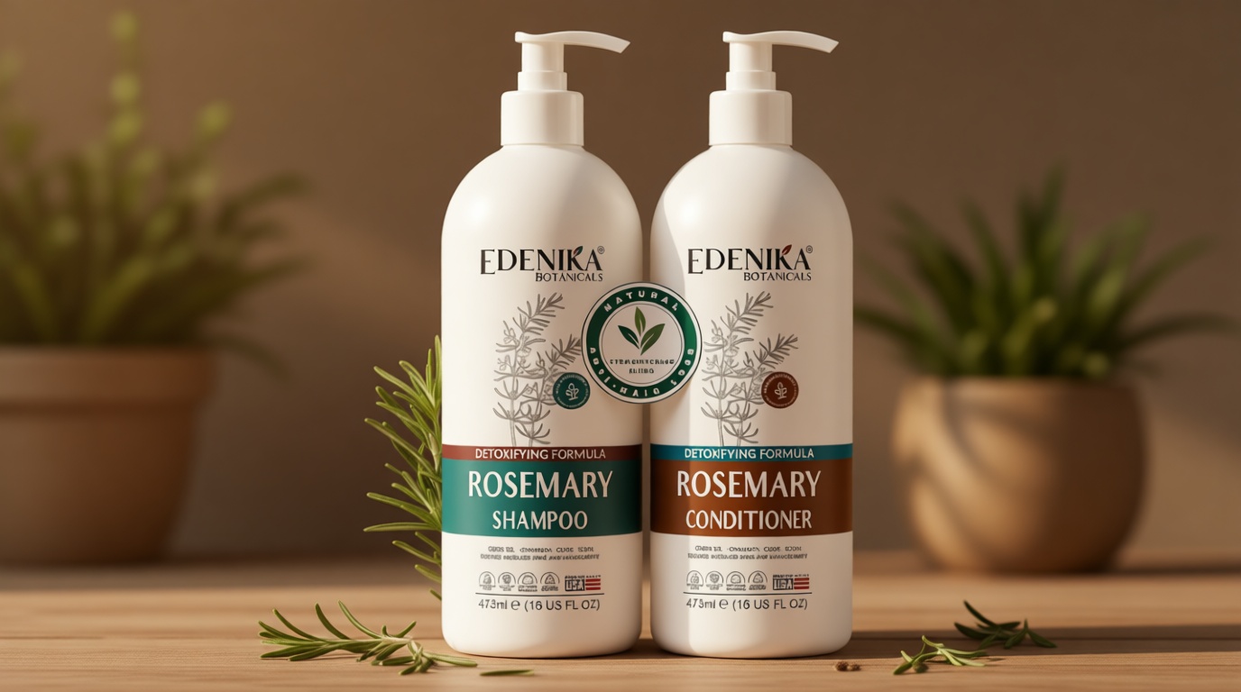 Edenika Botanicals Rosemary Oil Shampoo & Conditioner Set with Biotin for Thinning Hair & Anti-Hair Loss, Strengthening Botanical Formula, Women & Men, Sulfate-Free, Organic, 16 fl oz Each