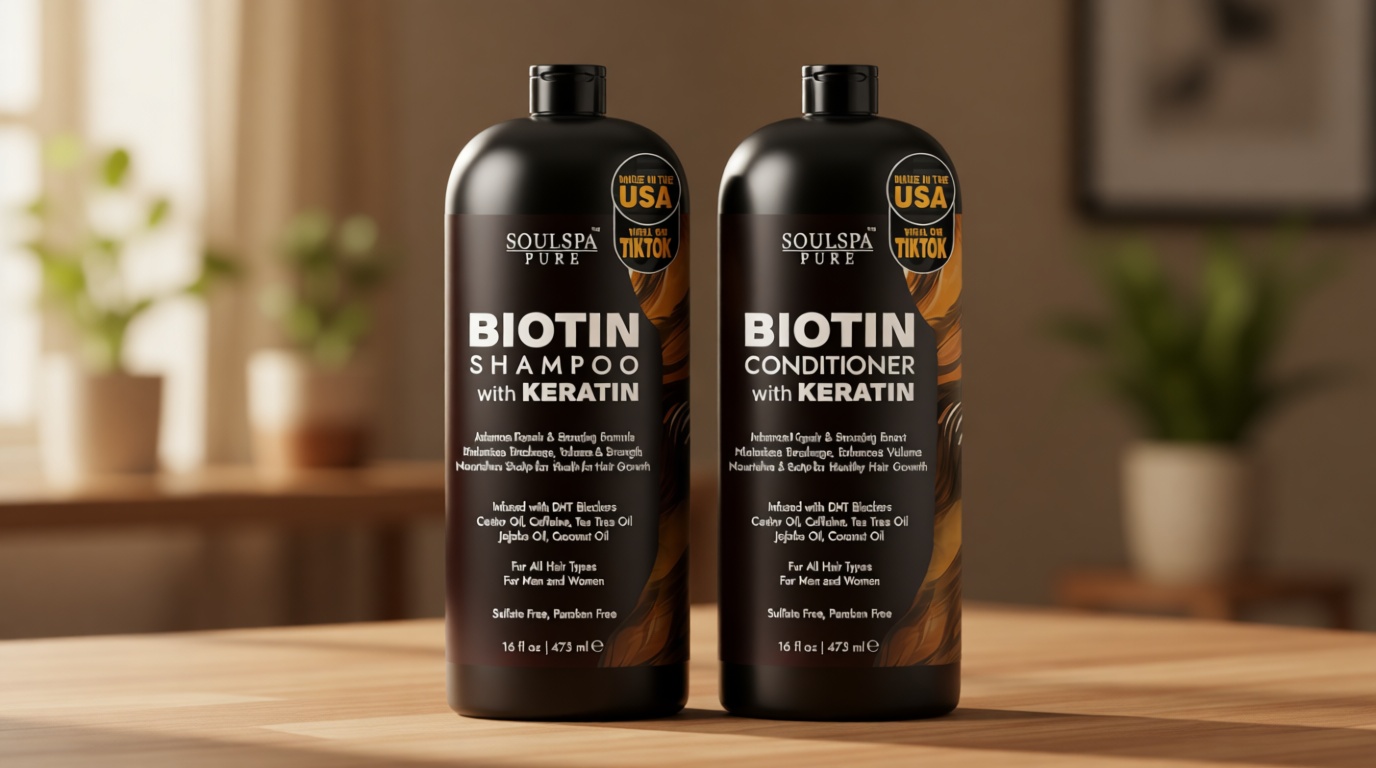 Biotin Shampoo and Conditioner Set with Keratin - Sulfate-Free Advanced Anti-Thinning, Hair Growth Shampoo and Conditioner Combo Repair Formula - with DHT Blockers, for Men & Women - 16 fl oz each
