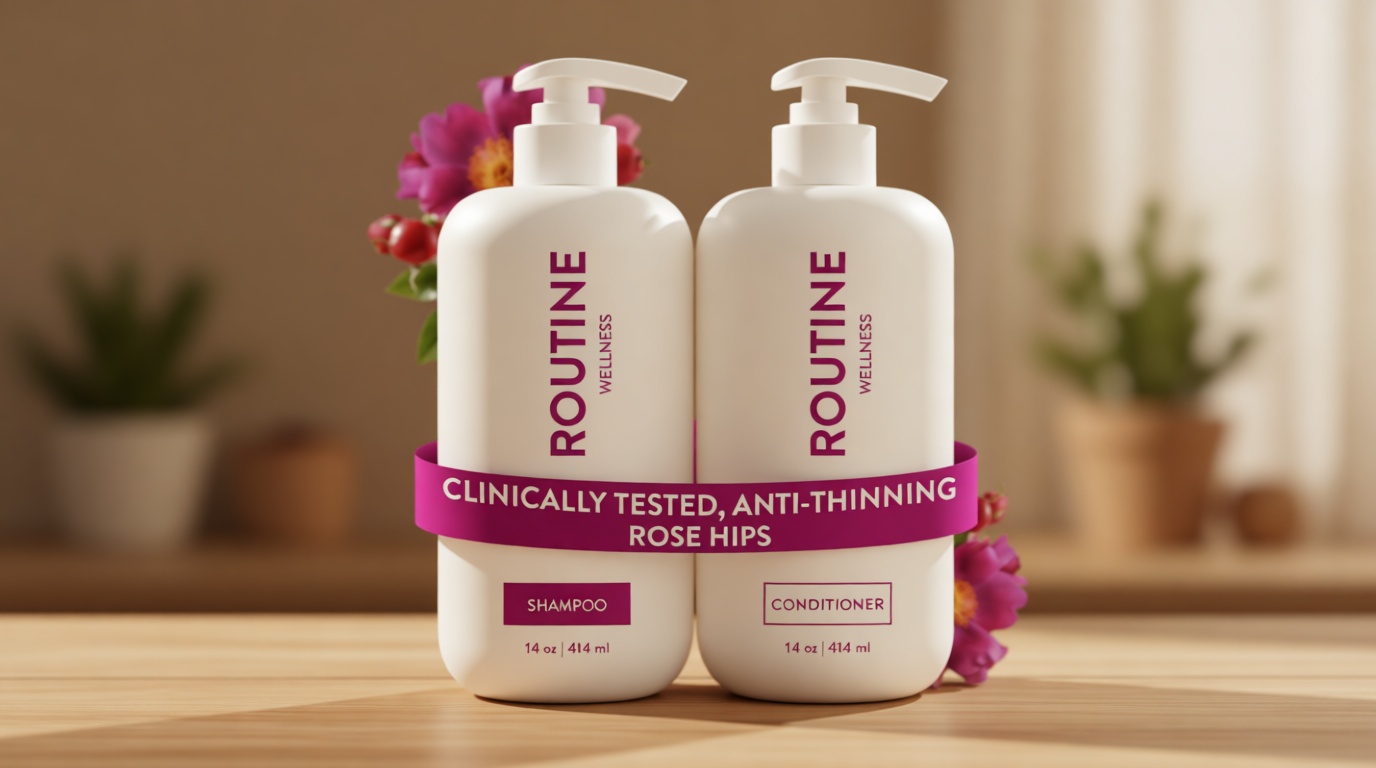 Routine Wellness Anti-Thinning Shampoo and Conditioner Set for Thinning Hair - Biotin DHT Blocker Women & Men - Color Safe Shampoo for Hair Loss & Healthier Hair - Rose Hips (Pack of 2)
