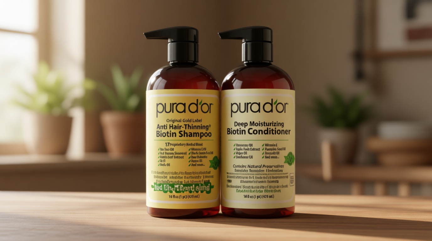 PURA D'OR Anti-Thinning Biotin Shampoo & Conditioner Original Gold Label Set (16oz x2) – CLINICALLY TESTED Formula for Volume, Strength & Thicker-Looking Hair – Helps Reduce Breakage For Women & Men | Deep Moisturizing, Conditioner, CLINICALLY TESTED, Effective Results, Hair Thickening, Product