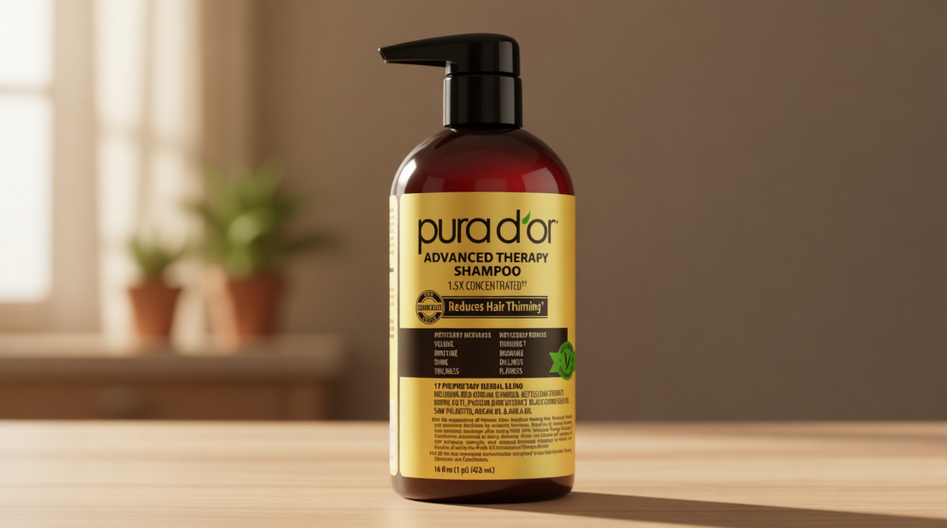 PURA D'OR 16 Oz Advanced Therapy Shampoo Reduces Hair Thinning & Increases Volume, No Sulfate, Biotin Shampoo Infused with Argan Oil, Aloe Vera for All Hair Types, Men & Women