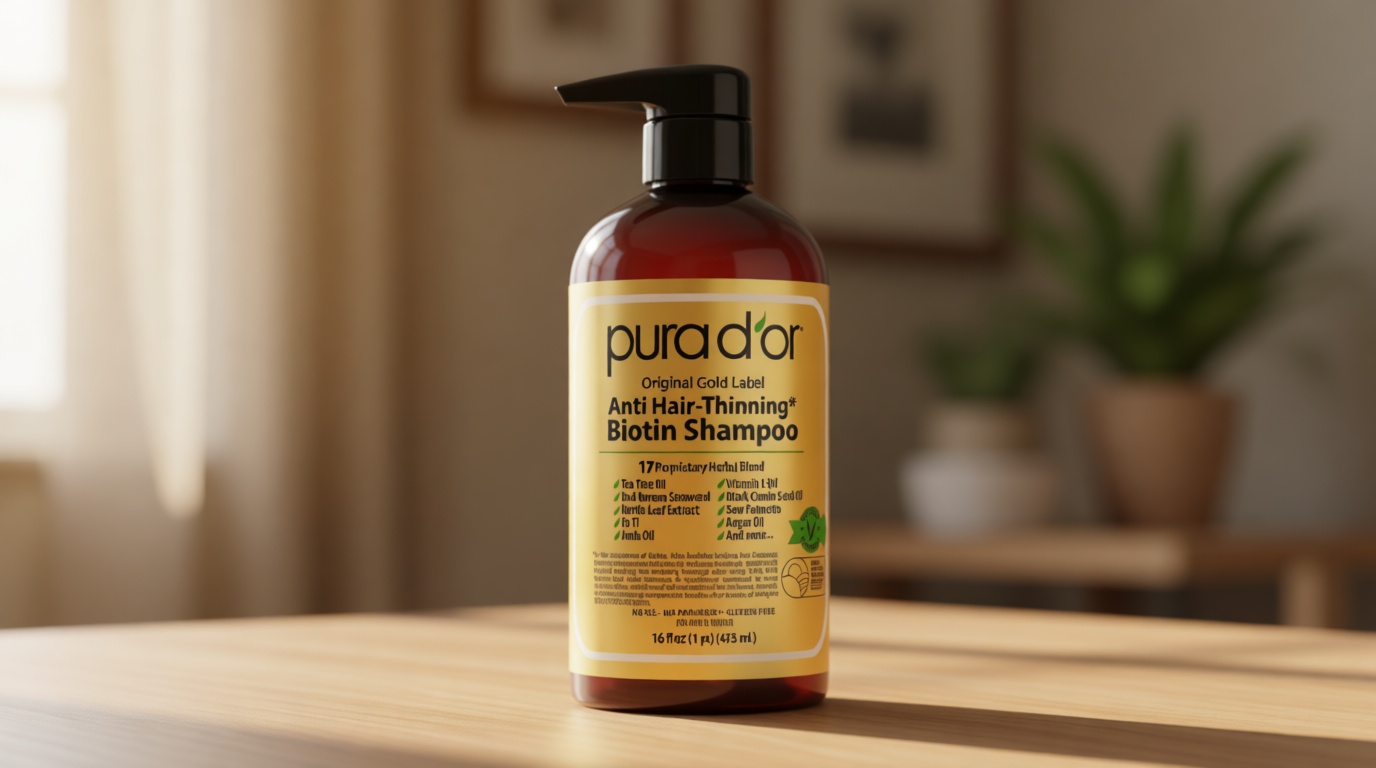 PURA D'OR Original Gold Label Anti-Thinning Shampoo – CLINICALLY TESTED Botanical Formula – Biotin & Argan Oil – Sulfate-Free Strengthening & Volumizing for Fuller-Looking Hair, Men & Women, 16 fl oz