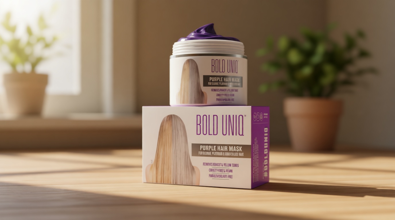 Bold Uniq Purple Hair Mask - Toner For Blonde, Platinum, Bleached, Silver, Gray, Ash & Brassy Hair - Remove Yellow Tones & Condition Dry, Damaged Hair - Cruelty Free & Vegan - 6.76oz