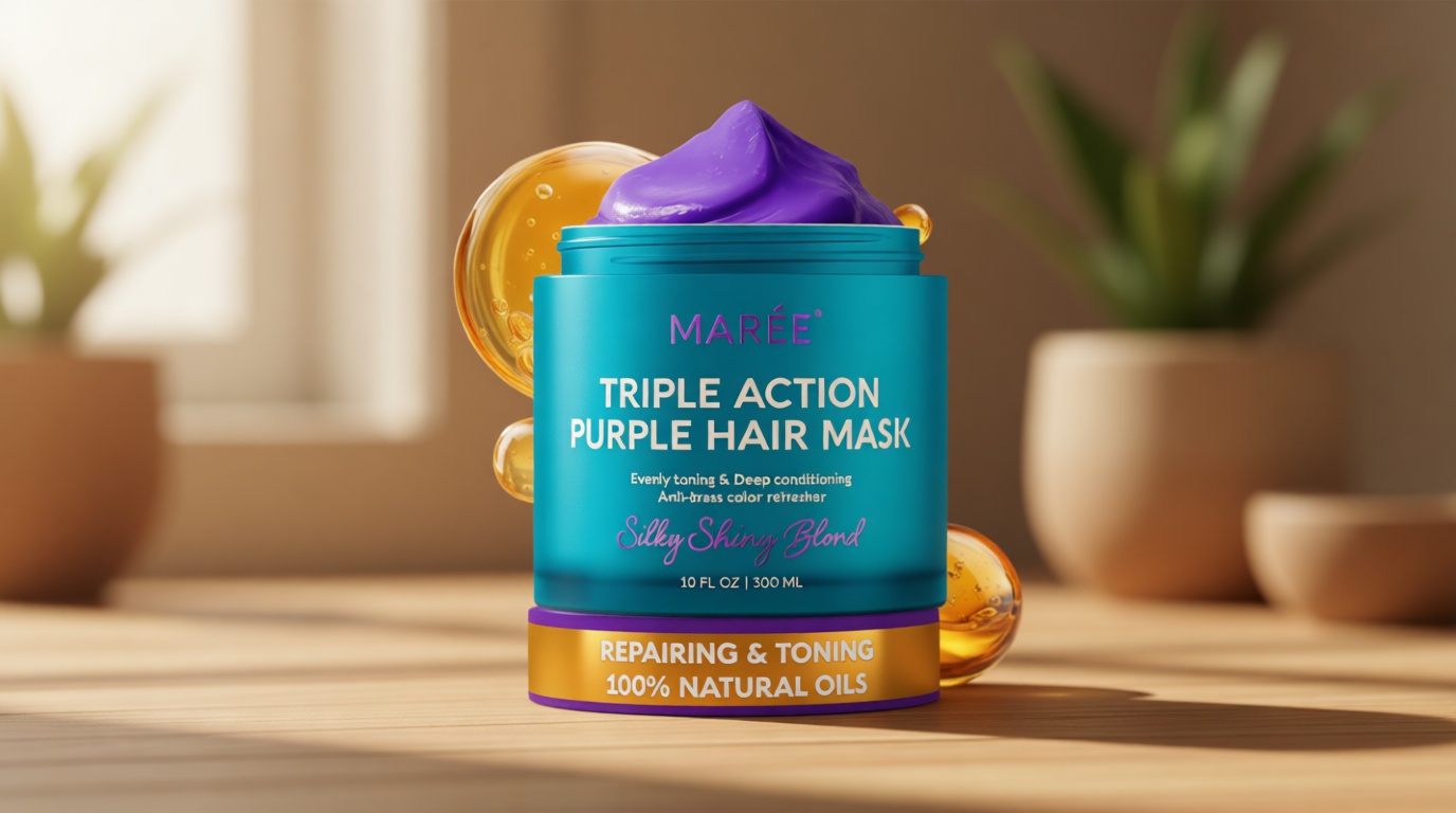 MAREE Deep Conditioning Purple Hair Mask for Blonde Hair – Purple Toner for Brassy, Bleached, Silver, or Color Treated Hair – Hair Repair Mask Keratin Hair Treatment – Matizador Para Cabello Rubio