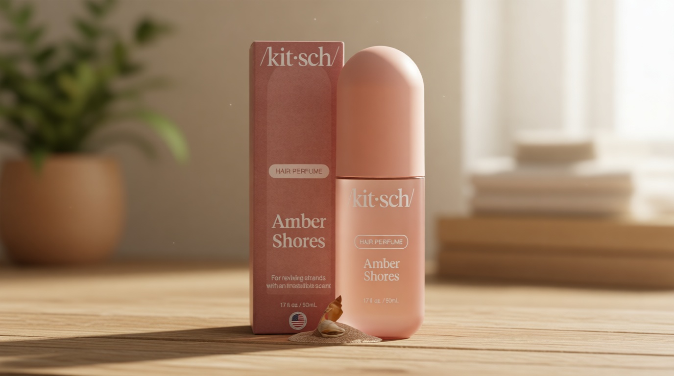 Kitsch Hair Perfume for Women - Amber Shores | Clean, Deodorizing & Patented Odor-Eliminating Technology Hair Spray & Body Mist - Freshen Hair, Body & Pillows - Woody Aquatic Scent - 50mL