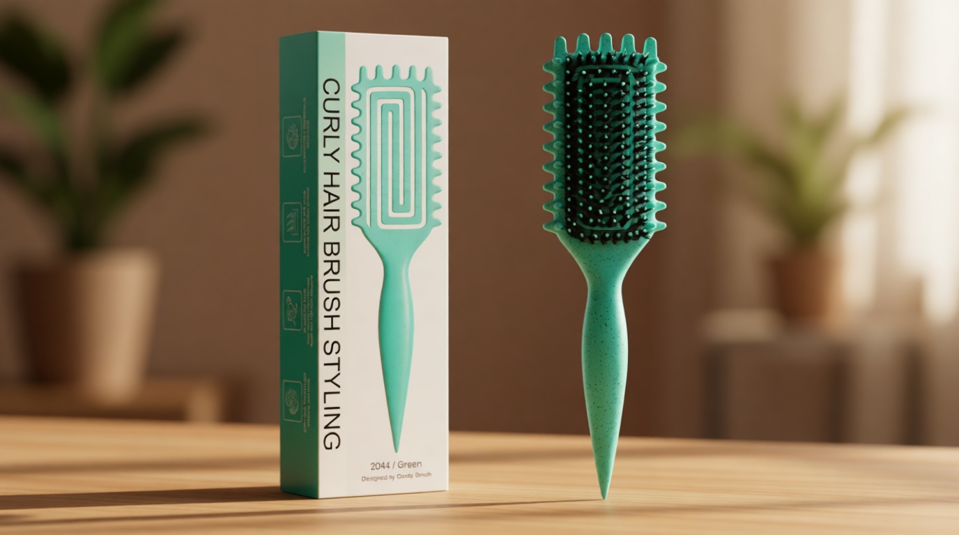 Curly Hair Brush, Curl Defining Brush with Soft Boar Bristles Detangling Tangled Glides, Wide-Teeth Design Effortlessly Shaping & Defining Curls, Curling Definer for Wet & Dry Hair (Green)
